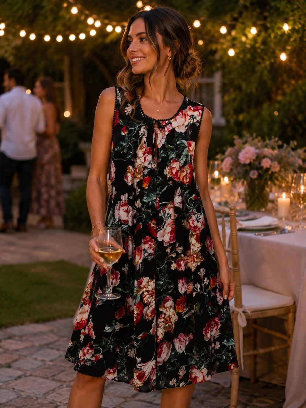 Umgee Black Floral Sleeveless Mini Dress